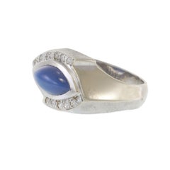 Vintage 14KT White Gold Blue Star Sapphire and Diamond Ring 1.80CT