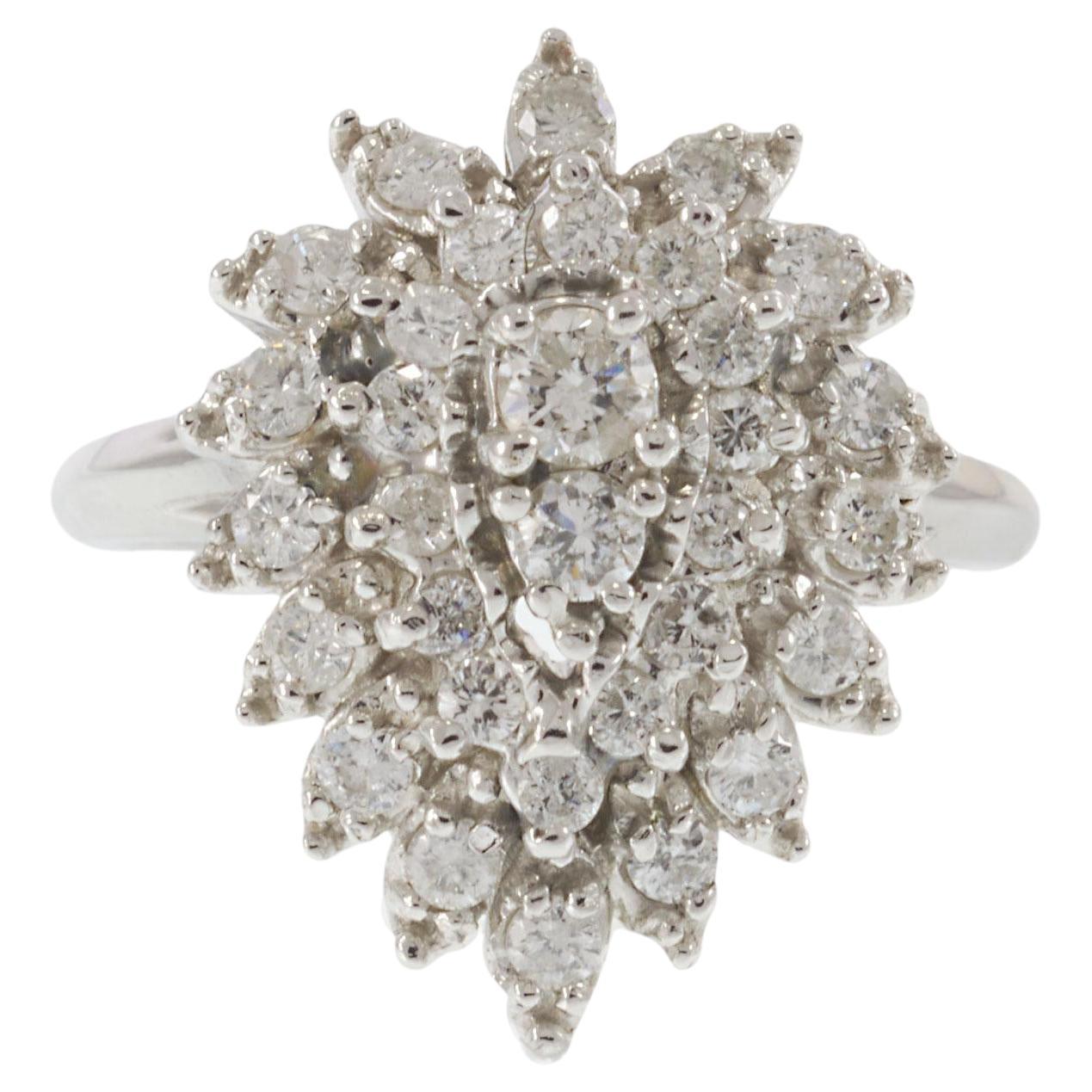 Vintage 14KT White Gold Diamond Cluster Ring