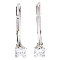 Vintage 14KT White Gold Diamond Drop Earrings, Solitaire Diamond Earrings