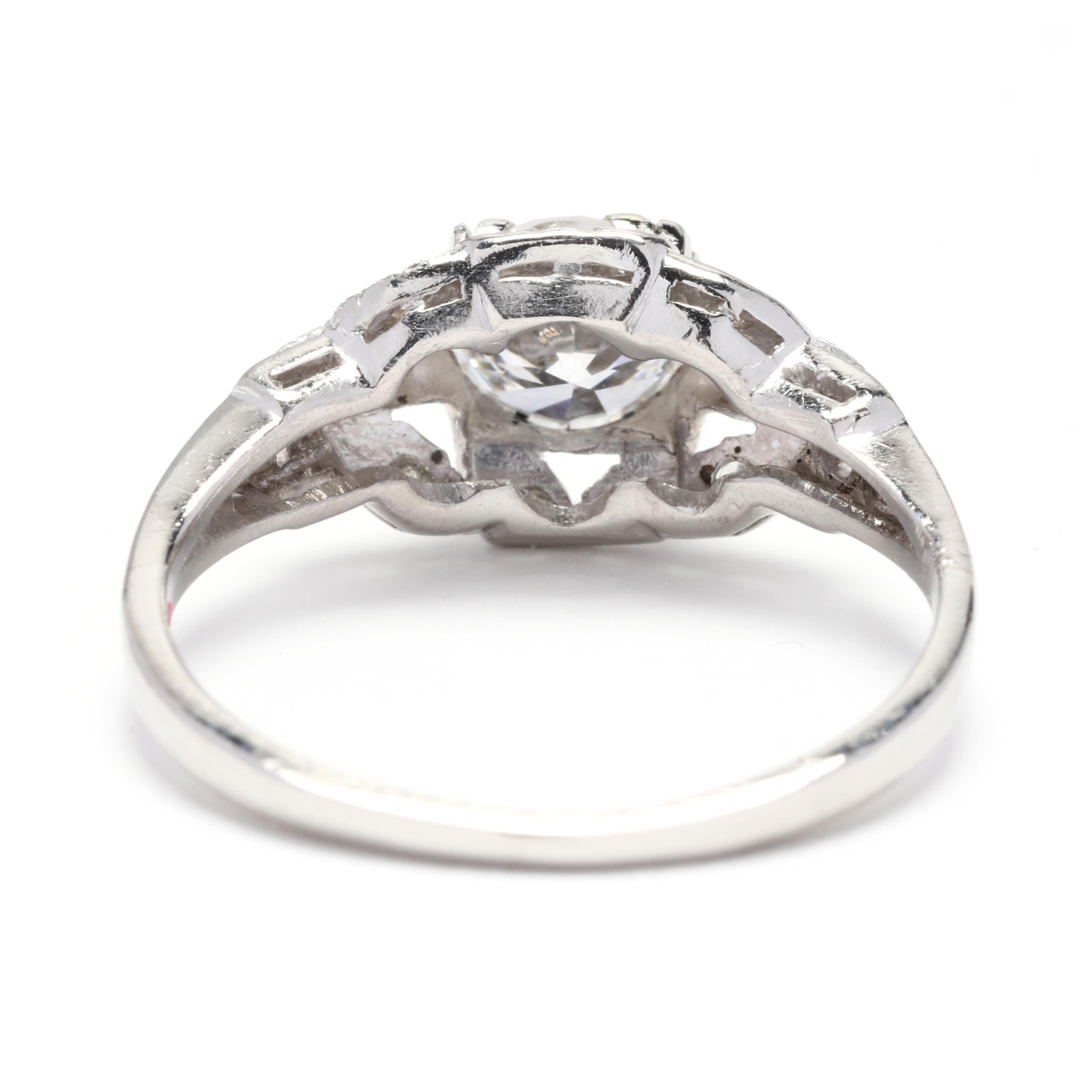 Retro Vintage 14 Karat White Gold and Diamond Engagement Ring For Sale