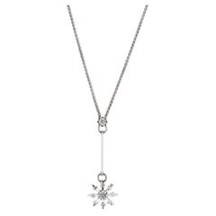 Vintage 14KT White Gold Diamond Flower Necklace, Flower Lariat