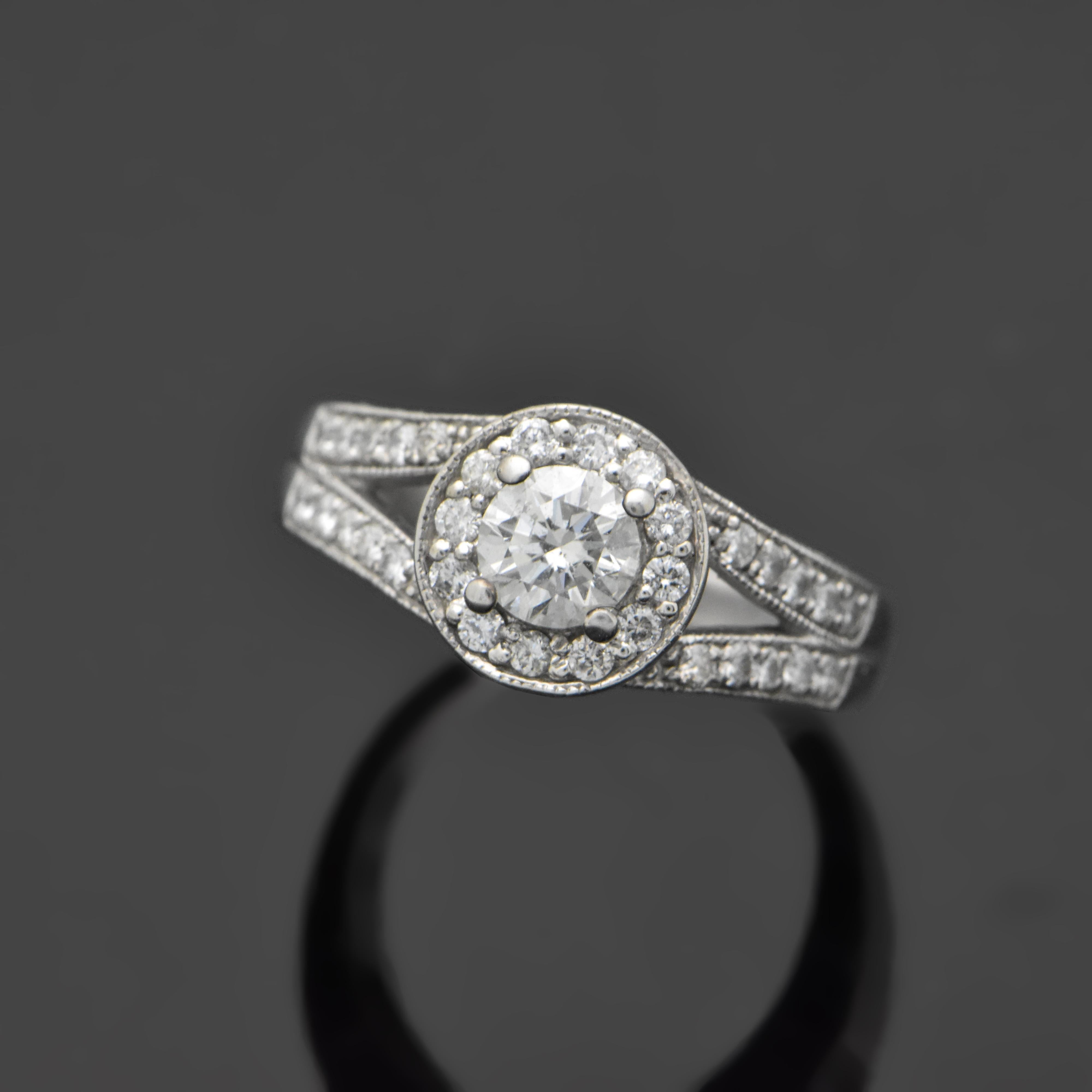 Women's Vintage 14 Karat White Gold Diamond Ring For Sale