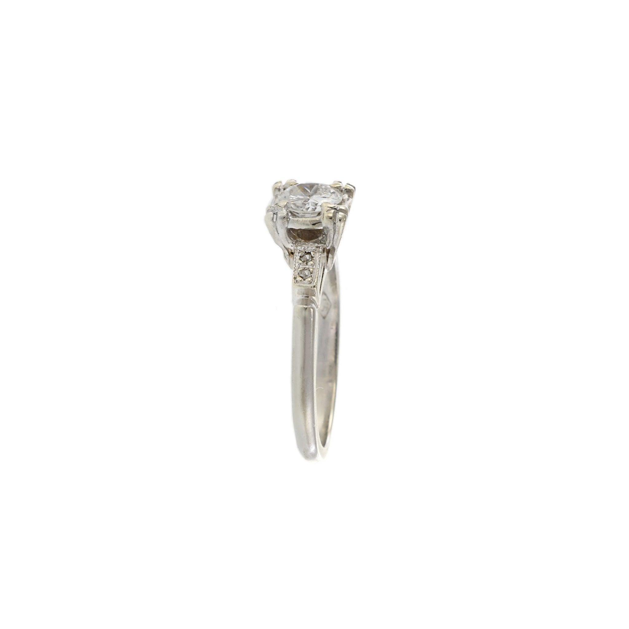 Bague vintage en or blanc 14KT avec diamant taillé à l'européenne Bon état - En vente à New York, NY