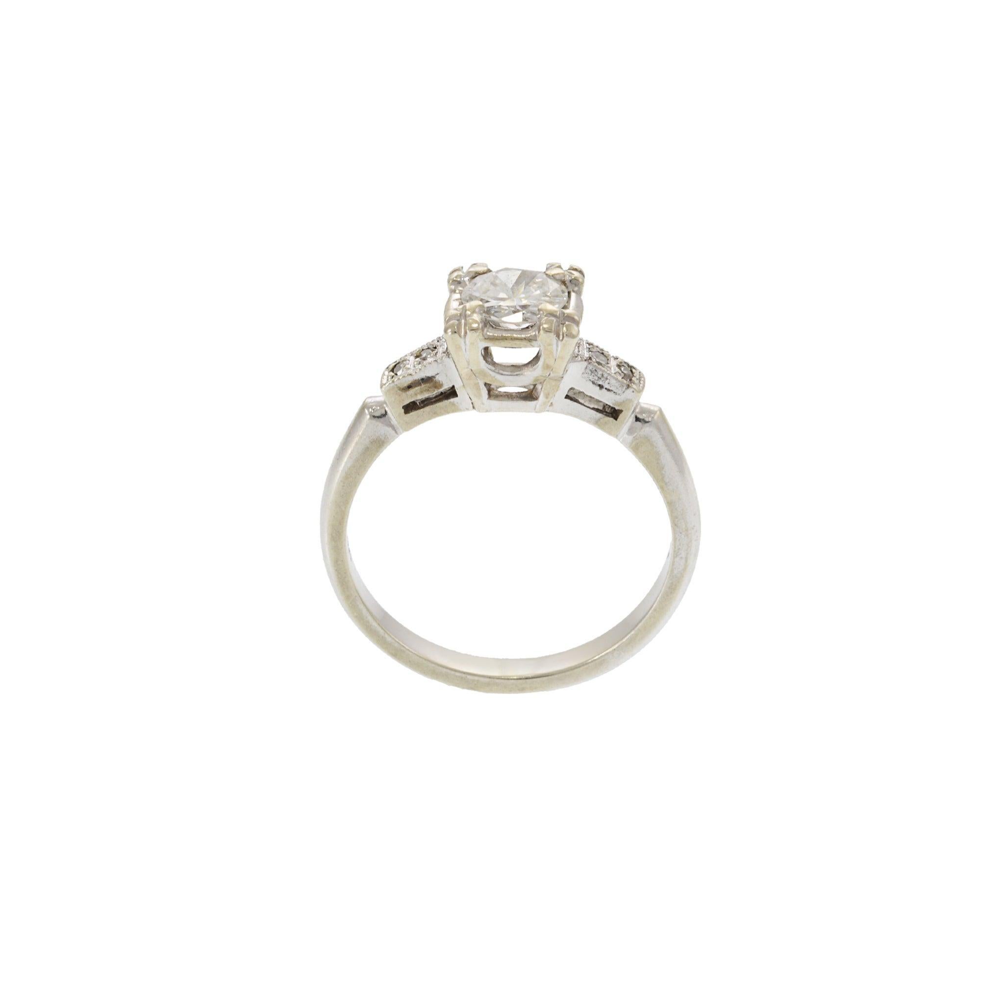 Bague vintage en or blanc 14KT avec diamant taillé à l'européenne Pour femmes en vente