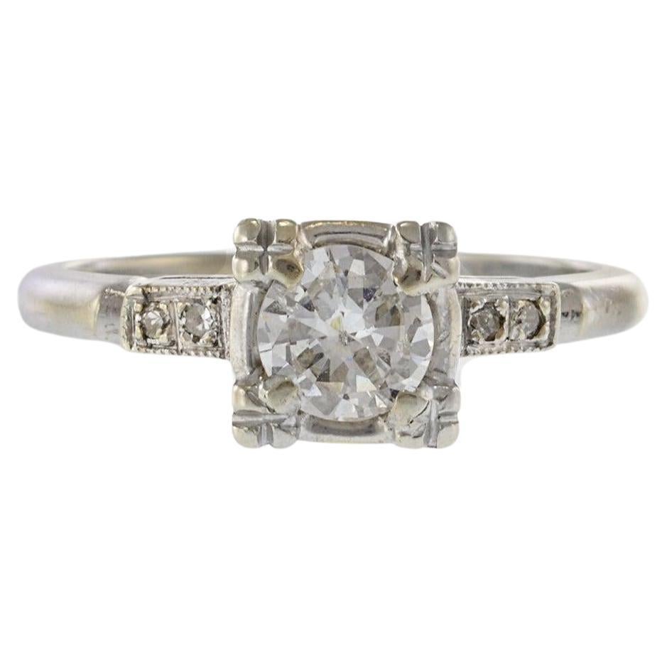 Anello vintage con diamante taglio europeo in oro bianco 14KT