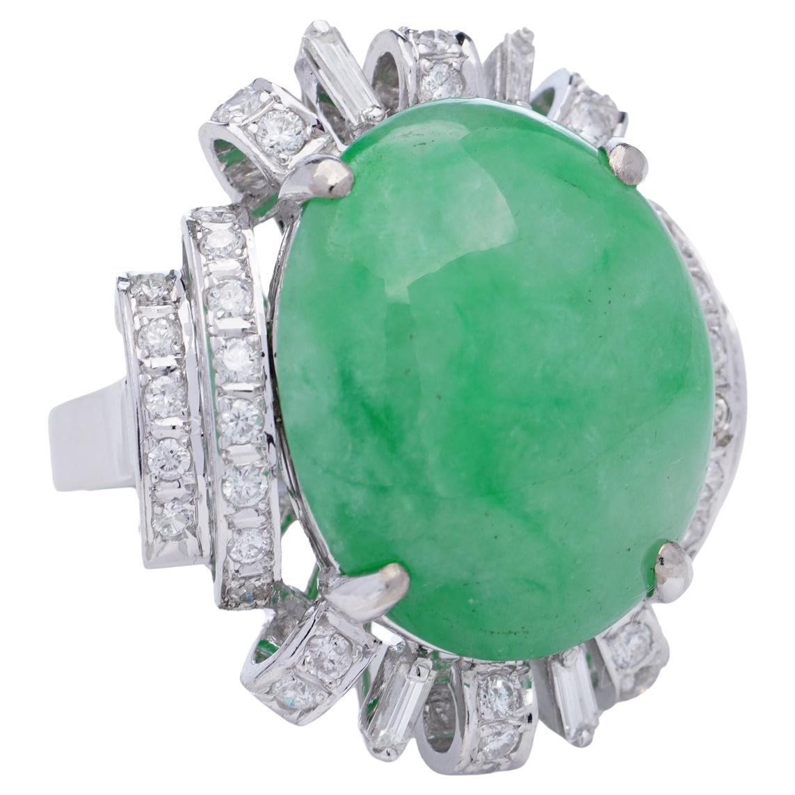 Vintage 14kt. Weißgold 23,10 ct. Vintage.  Jade-Diamant-Cluster-Ring im Zustand „Gut“ im Angebot in Braintree, GB