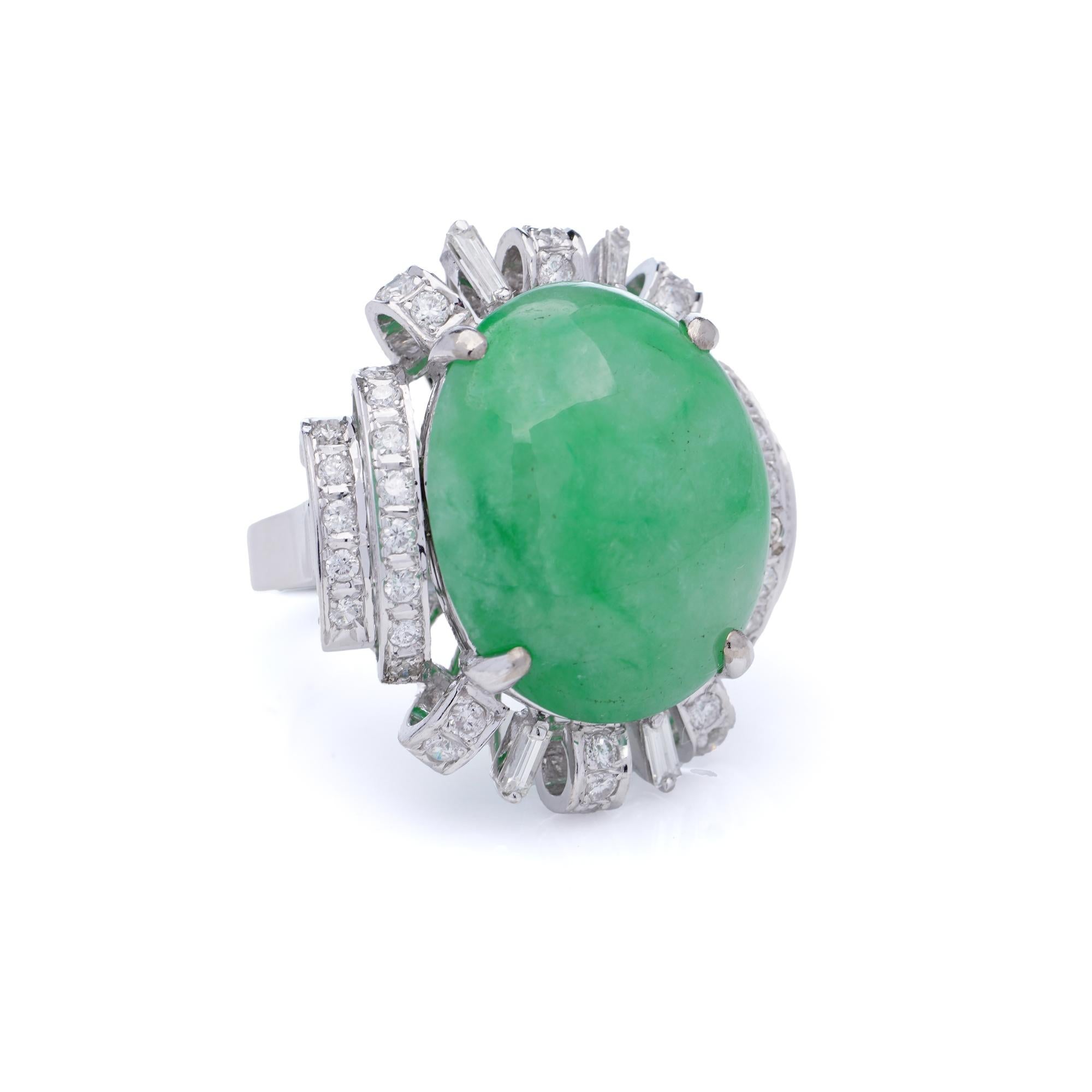 Vintage 14kt. Weißgold 23,10 ct. Vintage.  Jade-Diamant-Cluster-Ring im Angebot 5