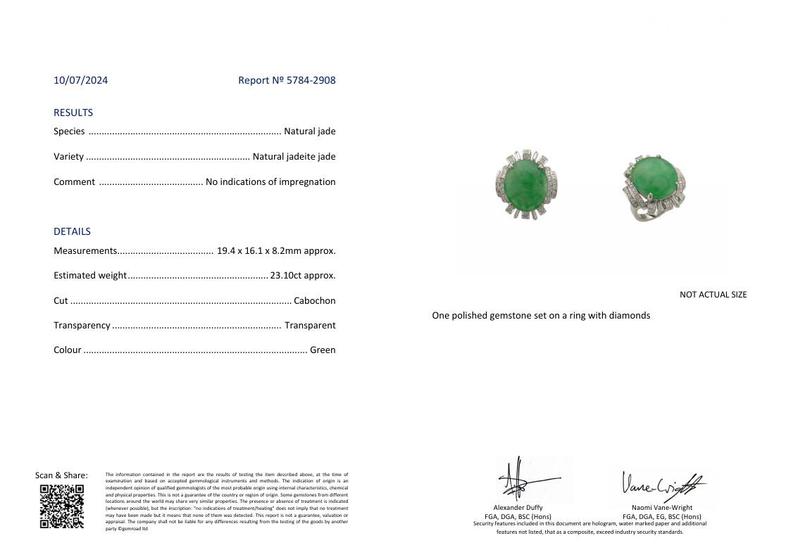 Vintage 14kt. Weißgold 23,10 ct. Vintage.  Jade-Diamant-Cluster-Ring (Brillantschliff) im Angebot