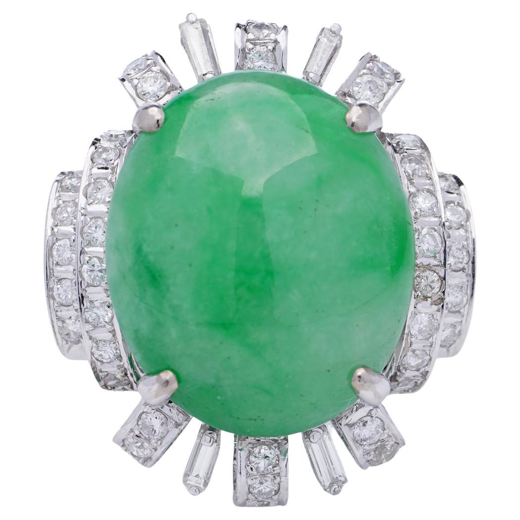 Vintage 14kt. white gold 23.10 ct.  jade diamond cluster ring