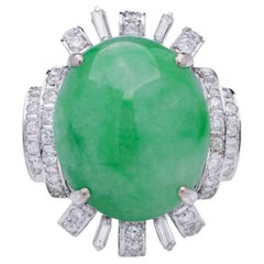 Vintage 14kt. white gold 23.10 ct.  jade diamond cluster ring