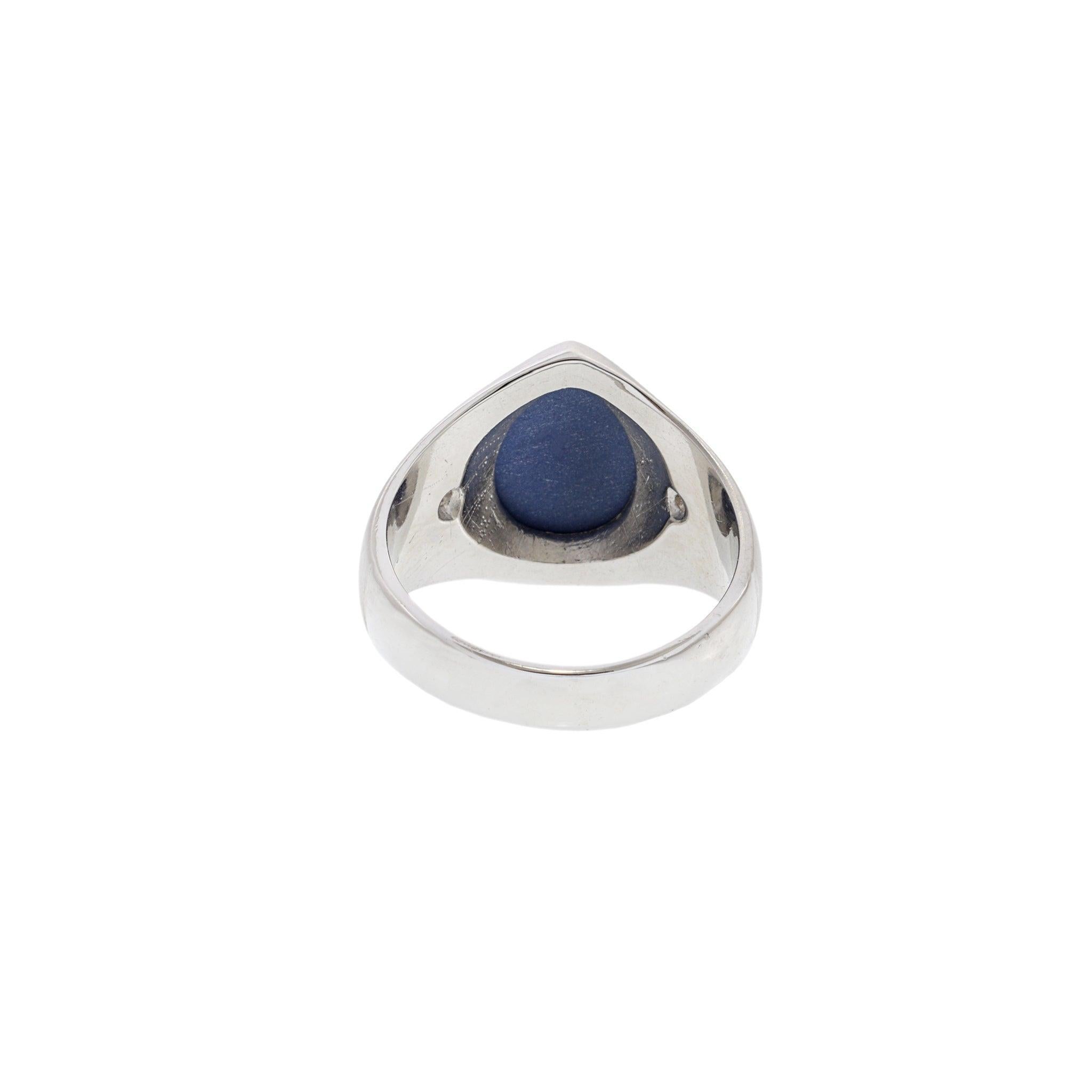 Vintage 14KT White Gold Pear Cabochon Star Sapphire and Diamond Ring For Sale 1
