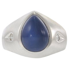 Vintage 14KT White Gold Pear Cabochon Star Sapphire and Diamond Ring