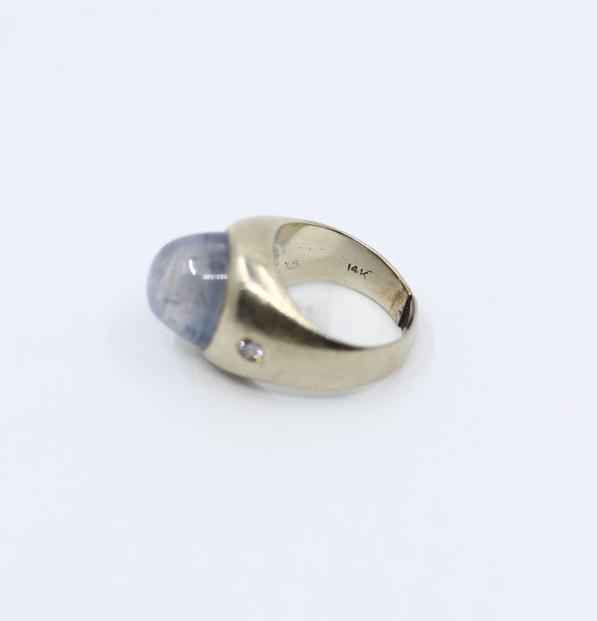 Vintage 14KT White Gold Star Sapphire Diamond Ring For Sale 5