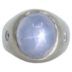 Vintage 14KT White Gold Star Sapphire Diamond Ring