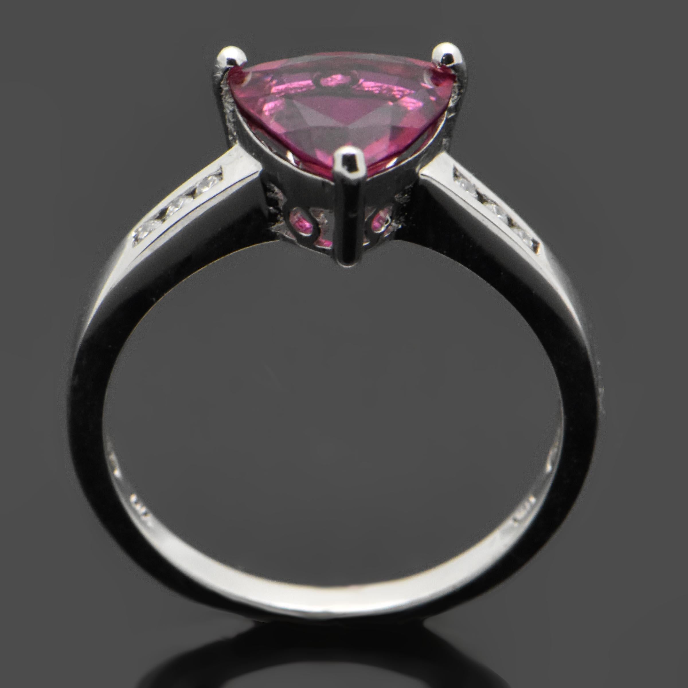 Trillion Cut Vintage 14 Karat White Gold with Tourmaline and Diamond Ring For Sale