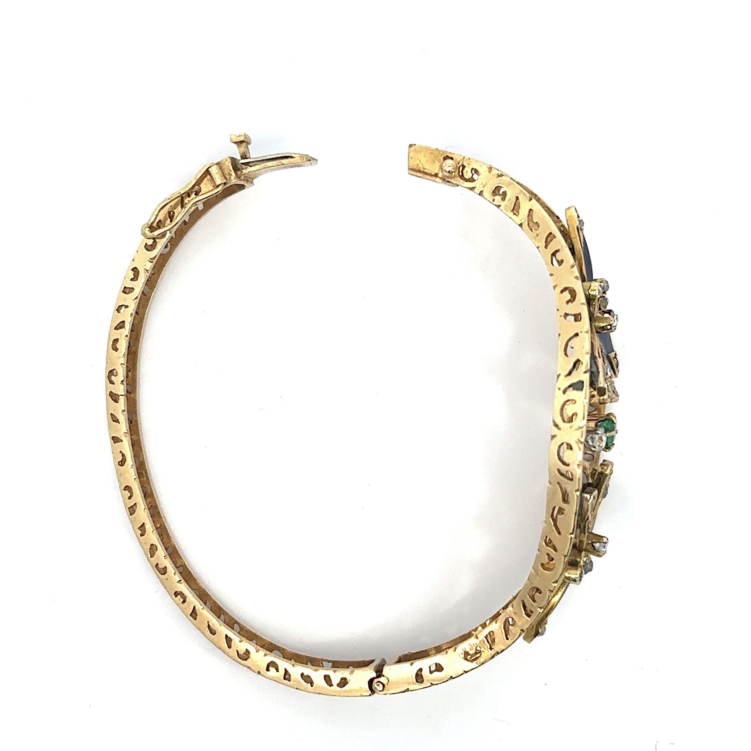 Bracelet jonc vintage en or jaune cobalt et émail guilloché 14 carats  en vente 5