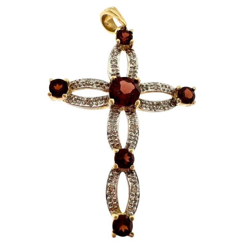 Vintage 14kt Yellow and White Gold Cross with Garnets and Diamonds