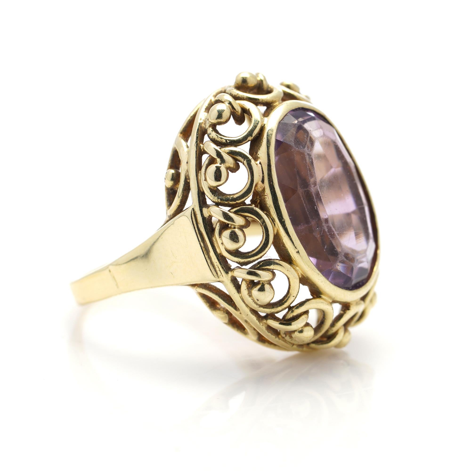 Anillo vintage de oro amarillo de 14 quilates con amatista de 6,30 quilates para mujer en venta 2