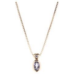 Vintage 14KT Yellow Gold .81ctw Sapphire Diamond Necklace, Oval Sapphire