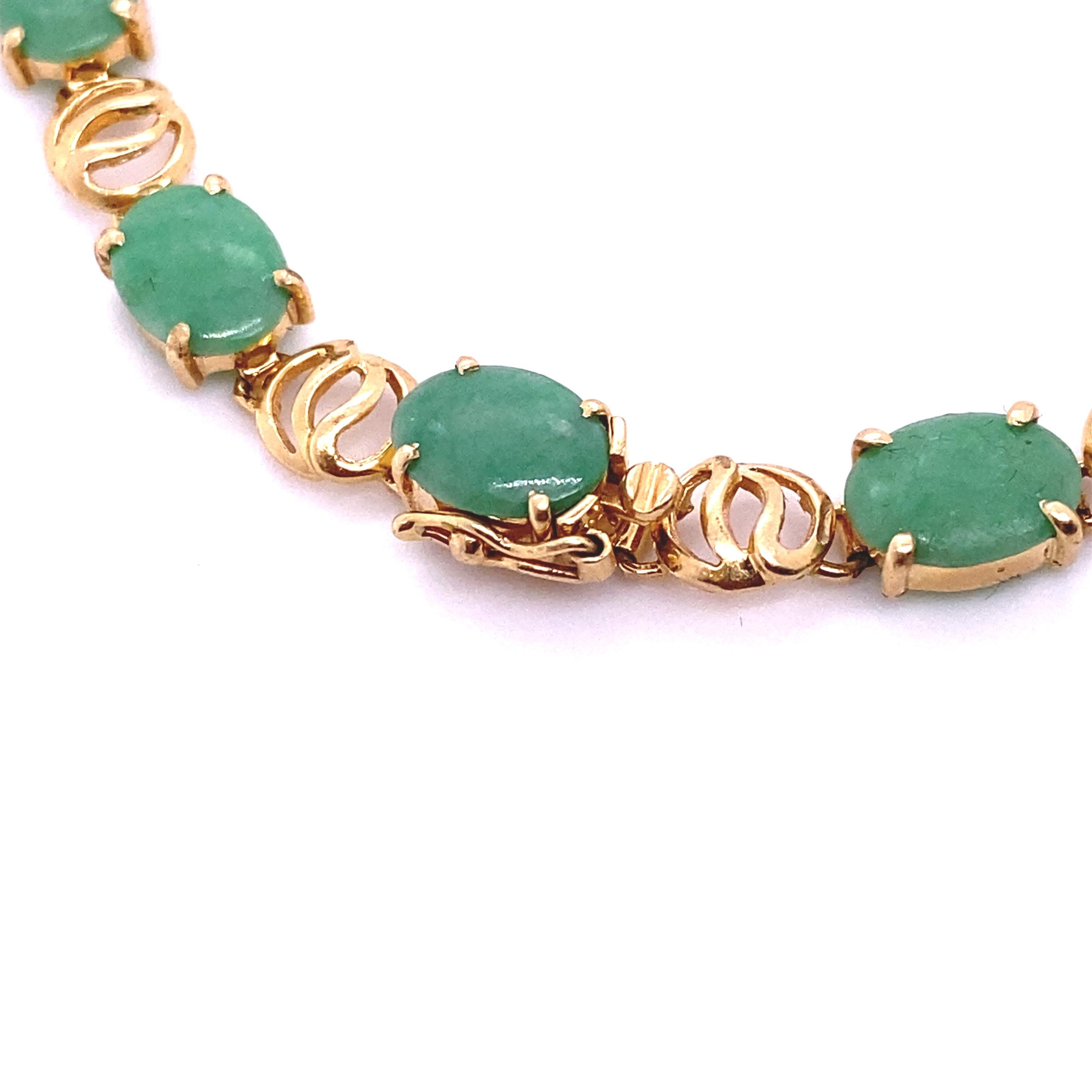 Women's or Men's Vintage, 14kt Yellow Gold and Light Green Jade Bangle Bracelet
