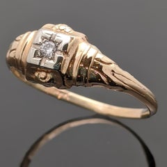 Vintage 14 Karat Yellow Gold Art Deco Diamond Ring
