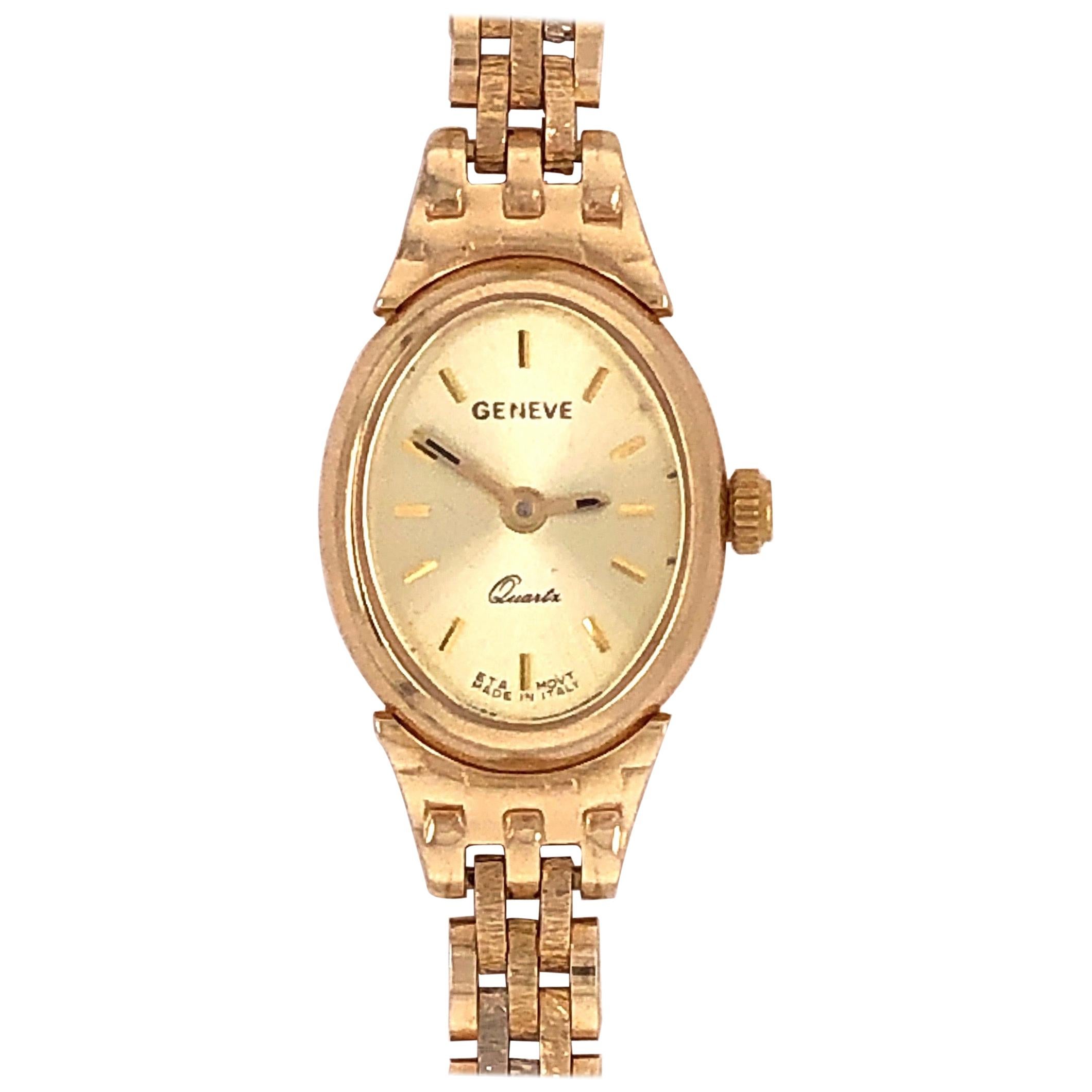 Bracelet et montre vintage en or jaune 14 carats par Geneve Quartz en vente