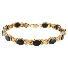 Vintage 14KT Yellow Gold Black Onyx X Pattern Link Bracelet