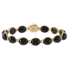 Vintage 14KT Yellow Gold Cabochon Black Onyx Link Bracelet