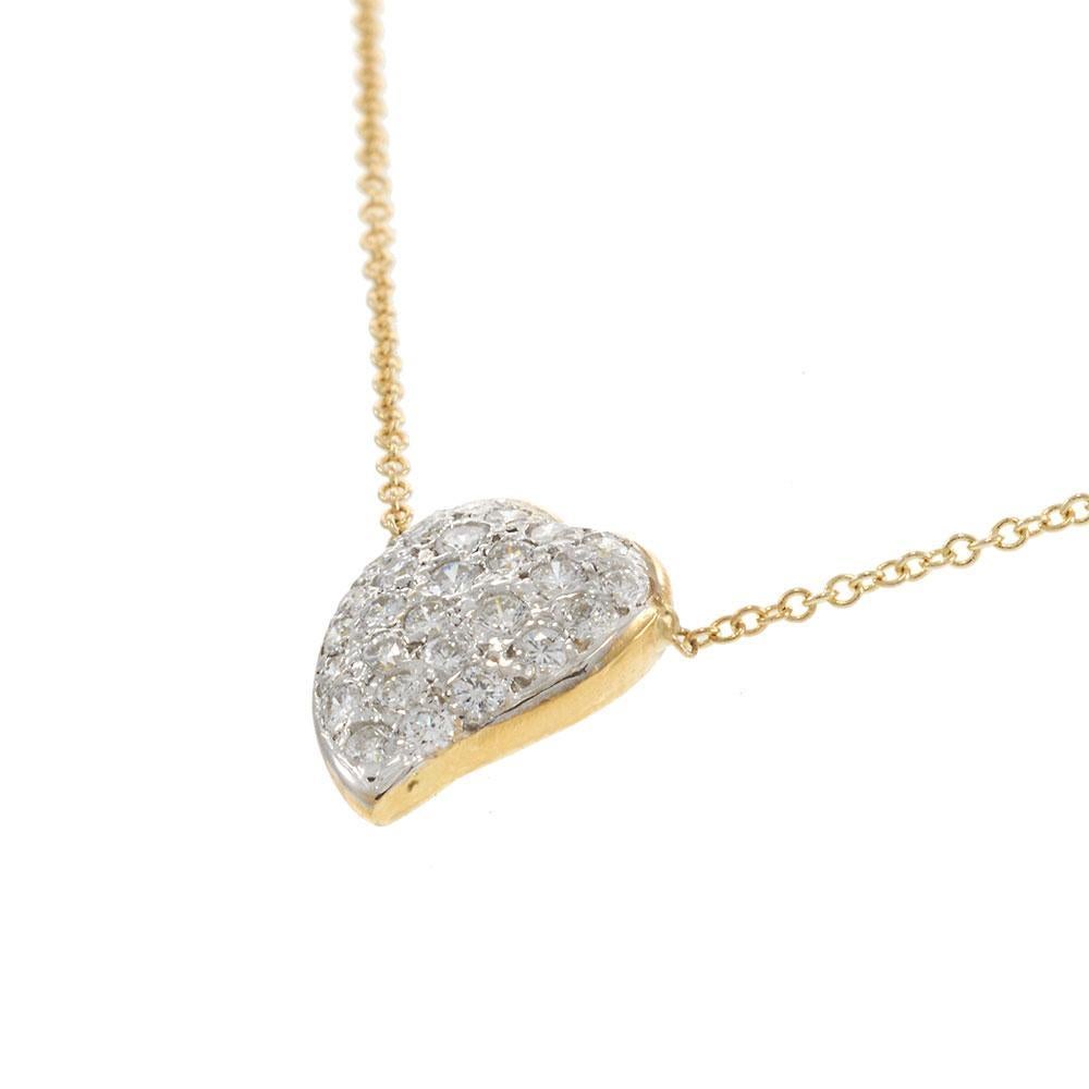 Brilliant Cut Vintage 14KT Yellow Gold Diamond Heart Necklace For Sale