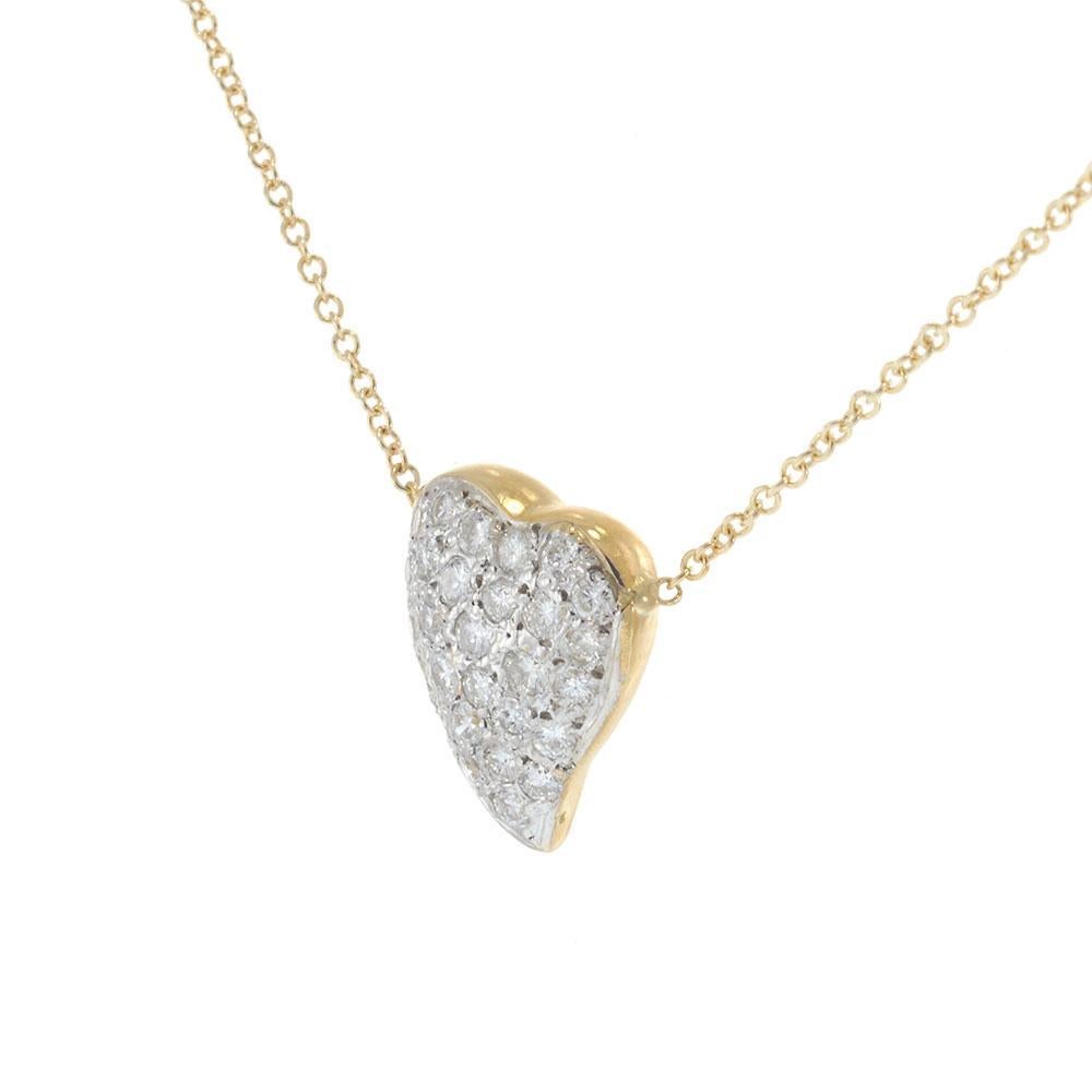 Vintage 14KT Yellow Gold Diamond Heart Necklace In Good Condition For Sale In New York, NY