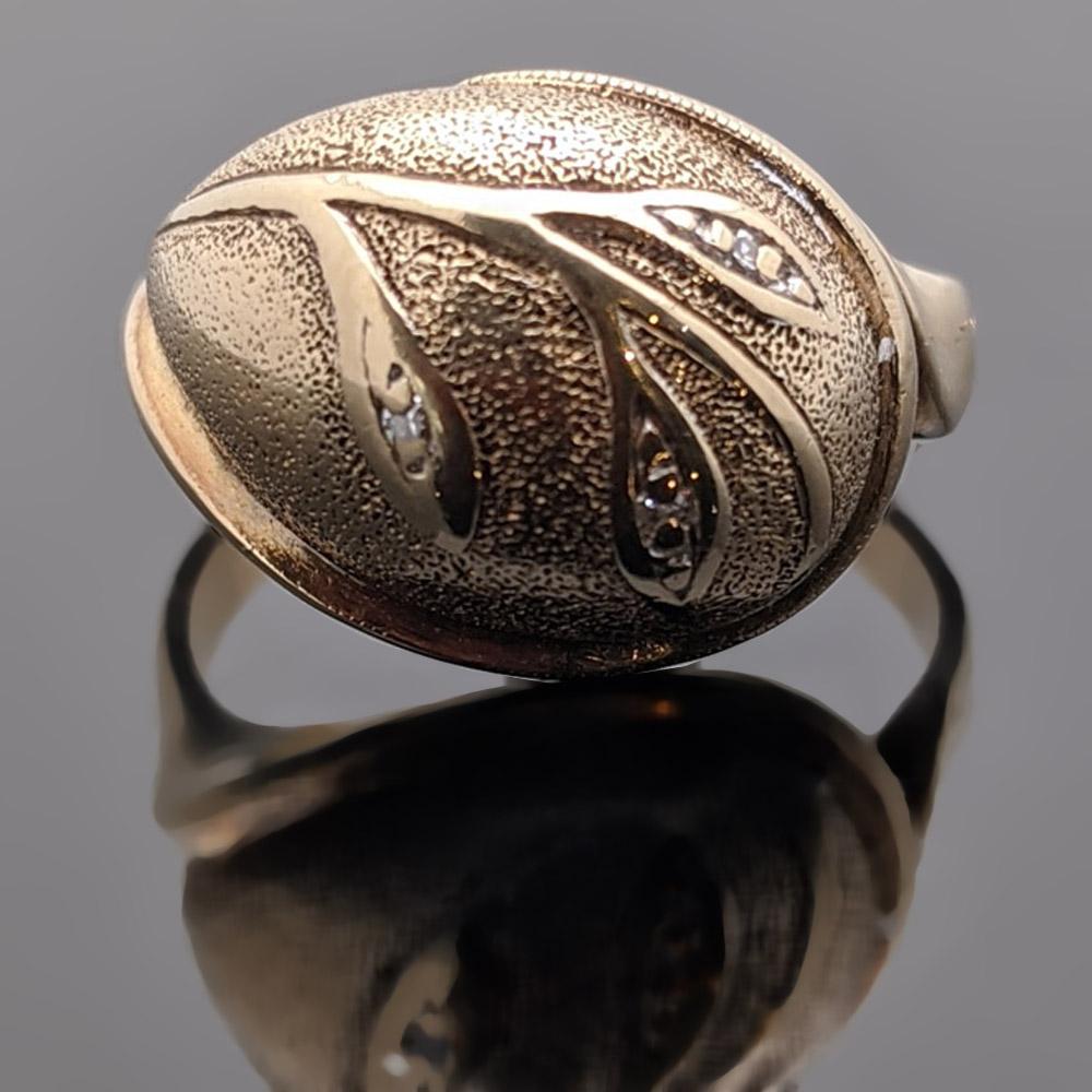 Artisan Vintage 14 Karat Yellow Gold Domed Diamond Ring For Sale