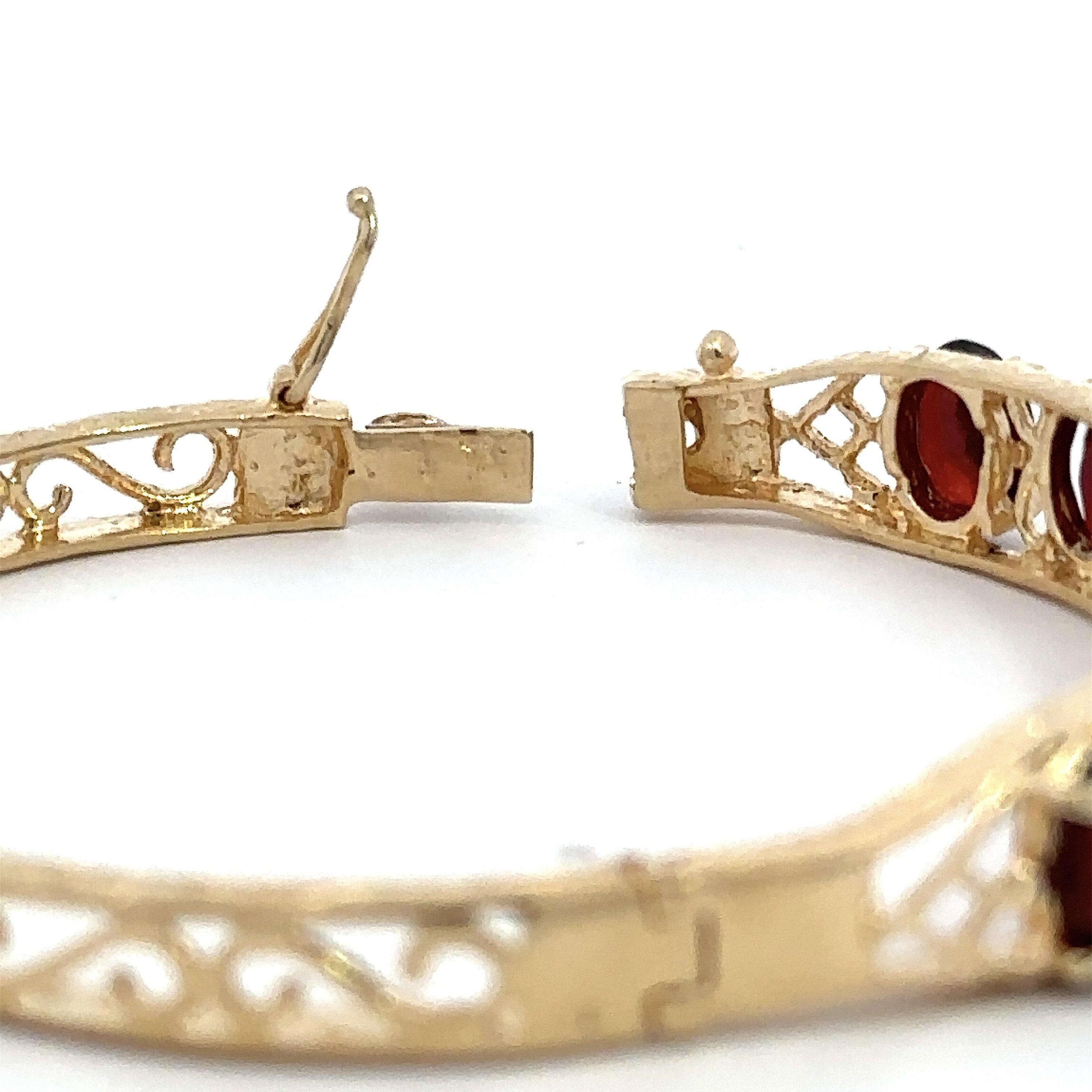 Vintage 14KT Yellow Gold Garnet Bangle Bracelet 3