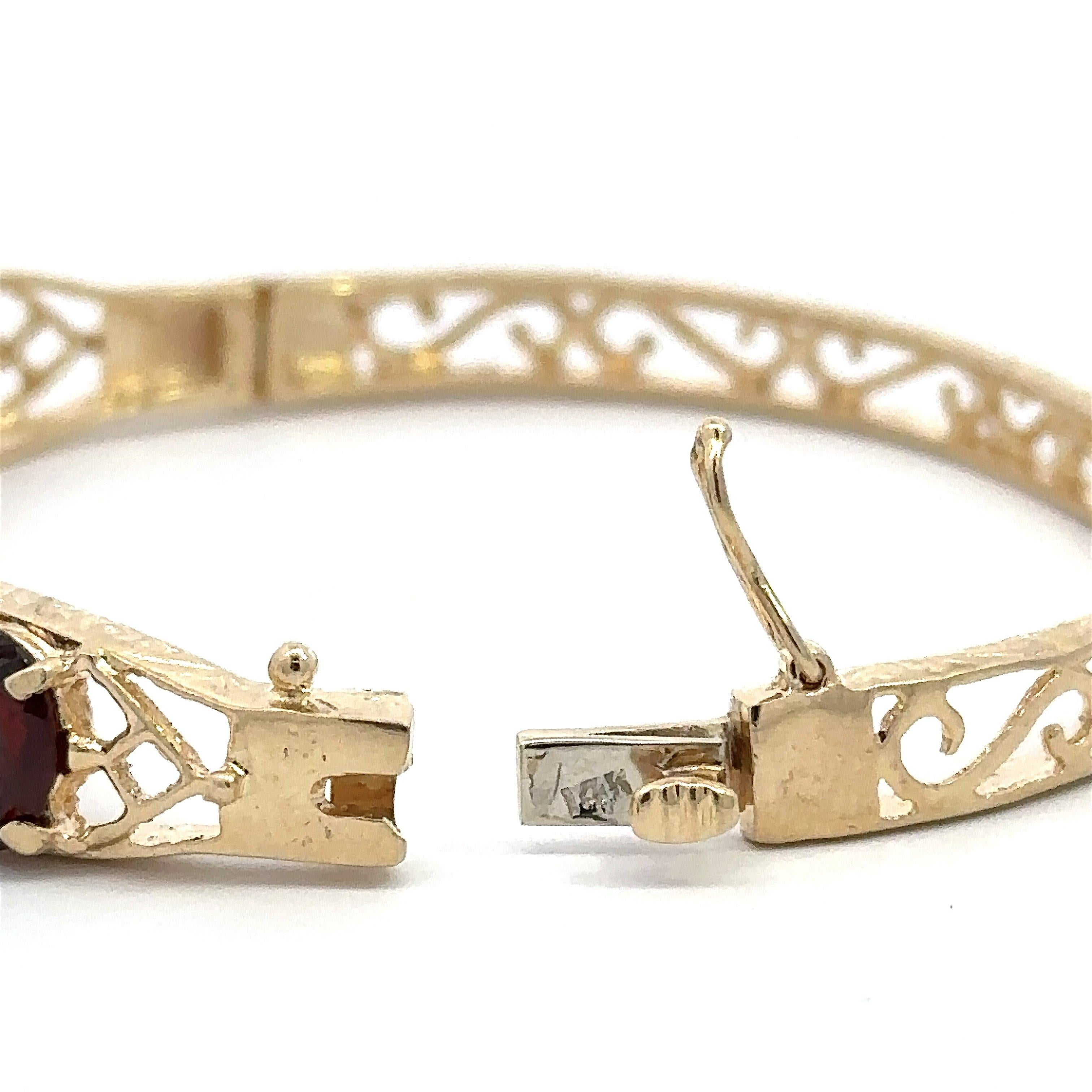 Vintage 14KT Yellow Gold Garnet Bangle Bracelet 4