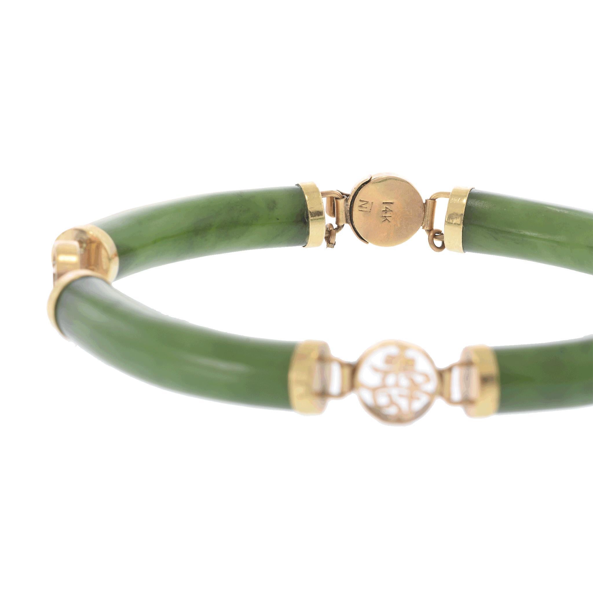 Vintage 14KT Yellow Gold Jade Link Bracelet For Sale 1