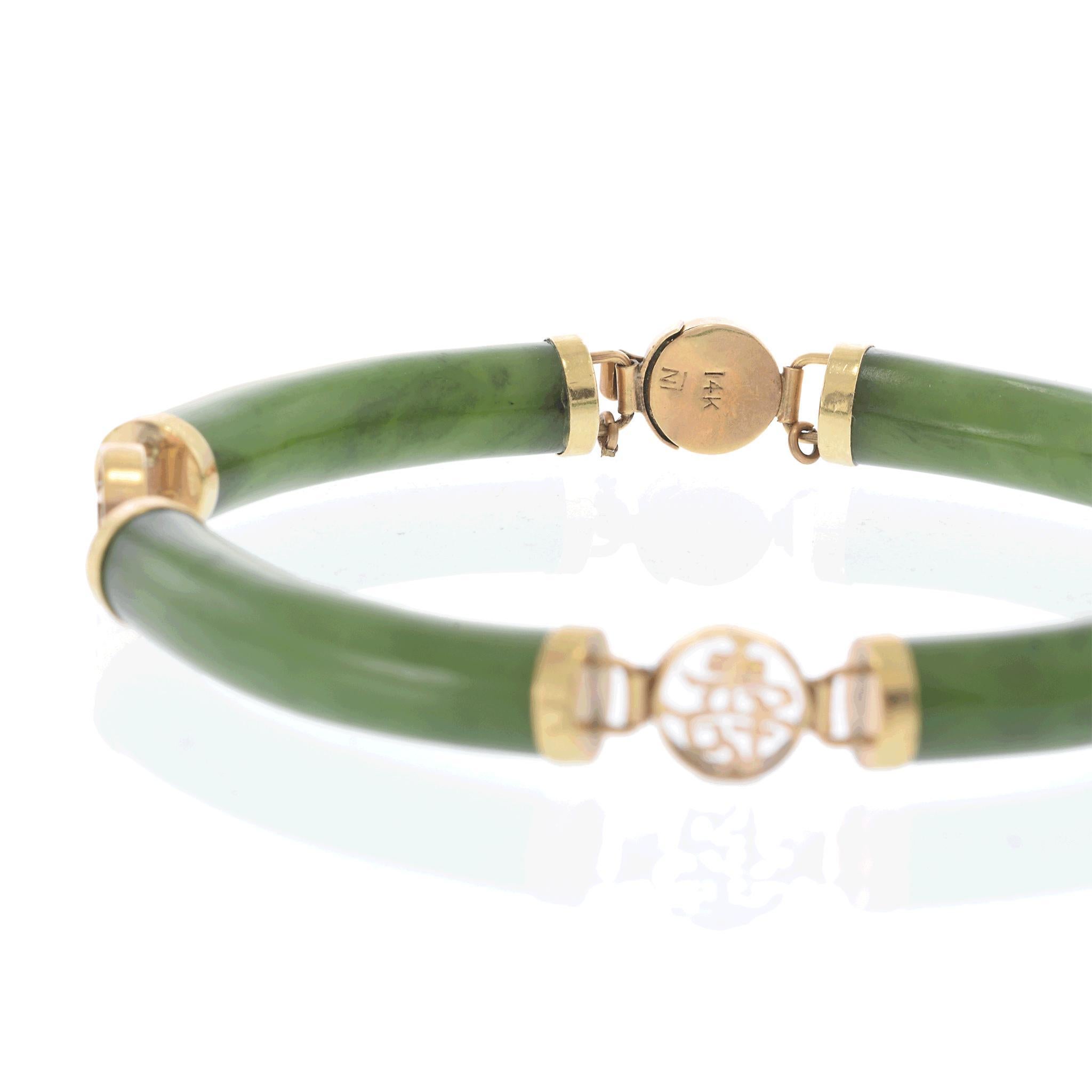 Vintage 14KT Yellow Gold Jade Link Bracelet For Sale 2