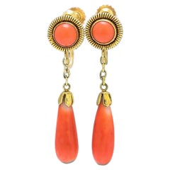 Vintage 14kt Yellow Gold Ladies Coral Earrings