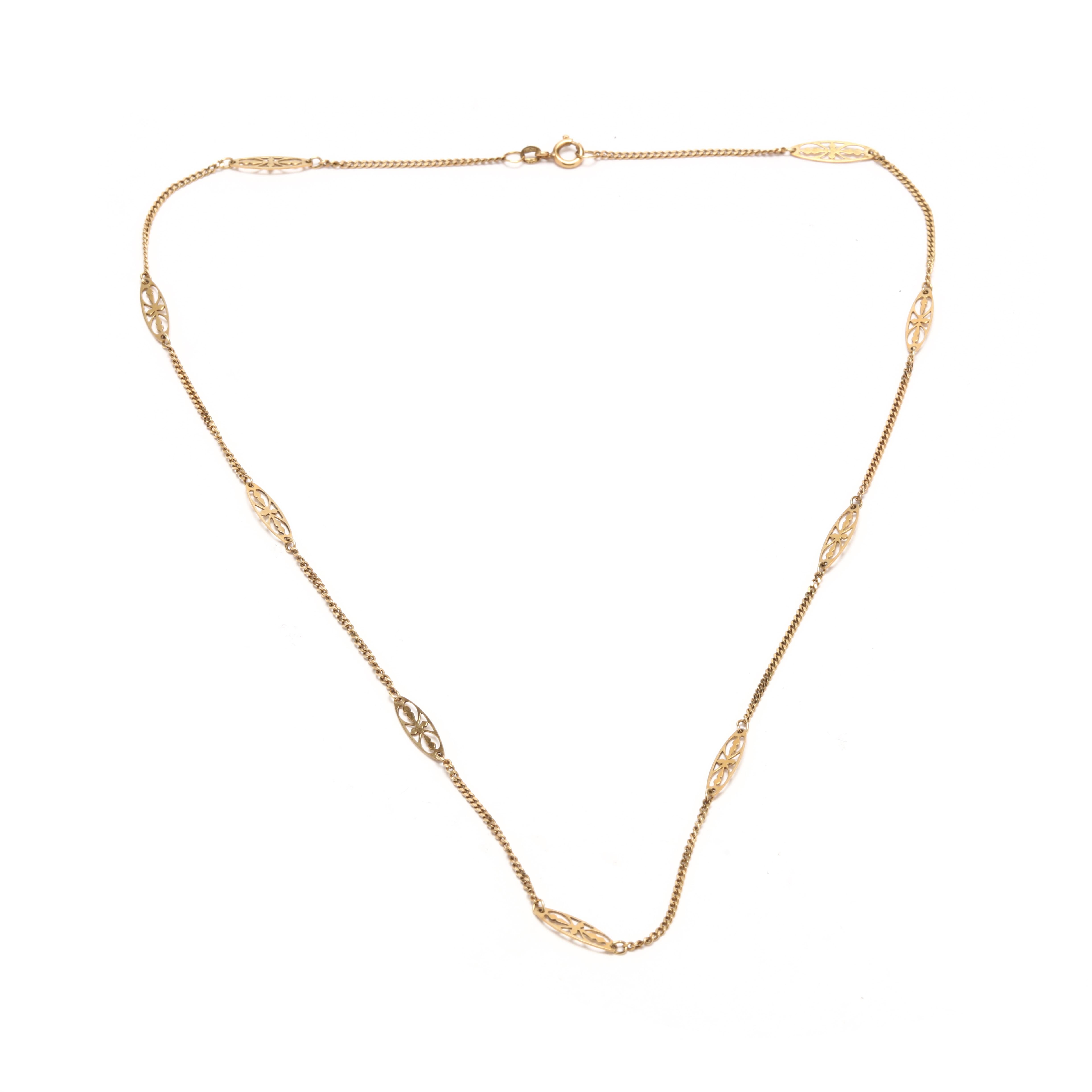 Women's or Men's Vintage 14 Karat Yellow Gold Lozenge and Curb Link Chain