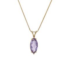 Vintage 14KT Yellow Gold Marquise Cut Purple Amethyst Pendant Plus Chain
