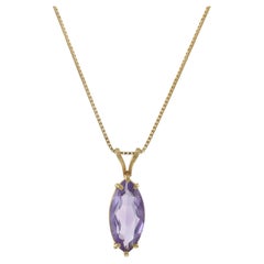 Vintage 14KT Yellow Gold Marquise Cut Purple Amethyst Pendant Plus Chain