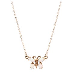 Vintage 14KT Yellow Gold Opal Butterfly Necklace, Rainbow Opal