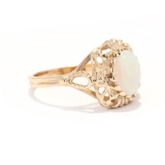 Vintage 14KT Yellow Gold Opal Scroll Ring