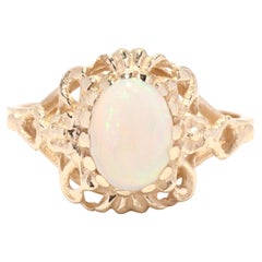 Vintage 14KT Yellow Gold Opal Scroll Ring