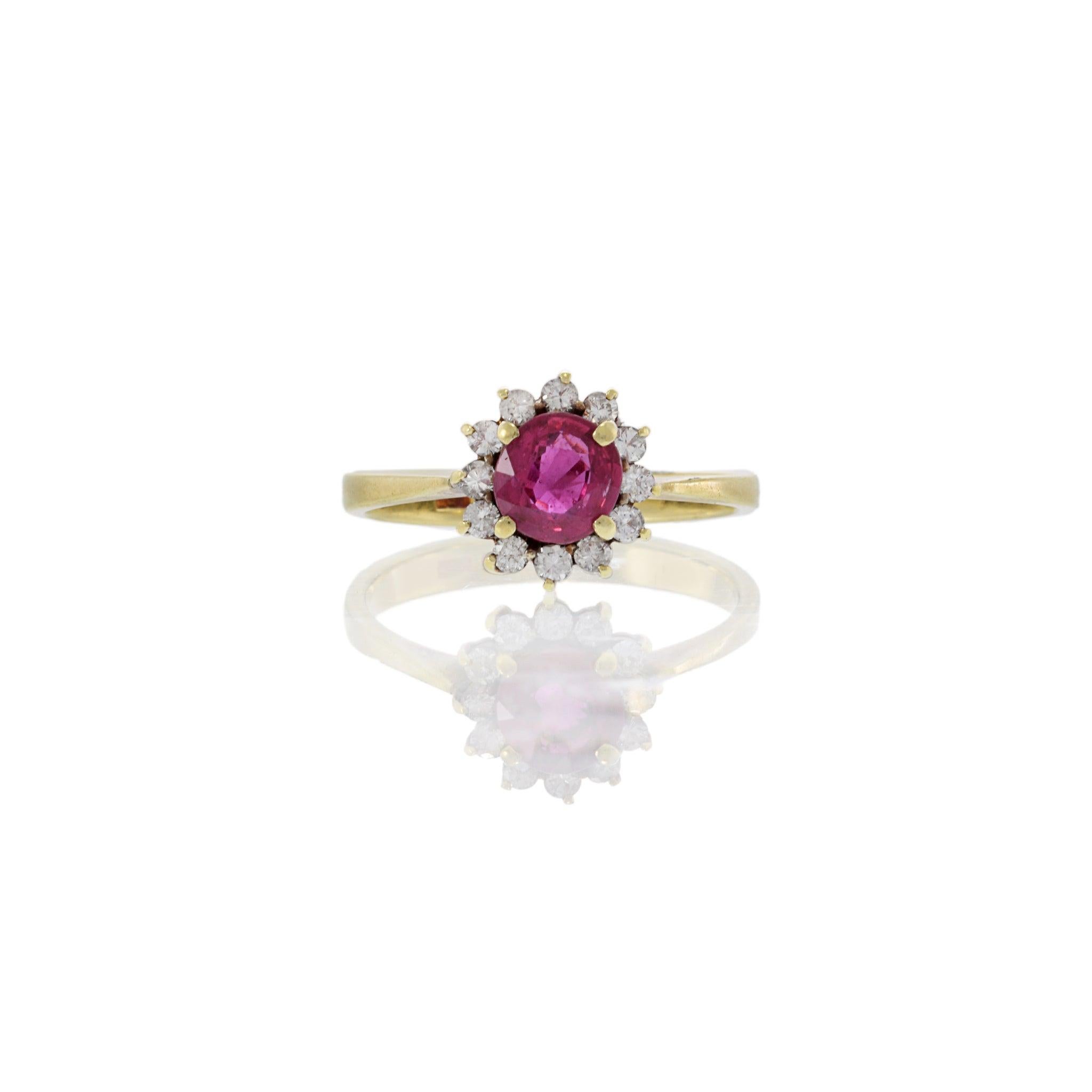 Retro Vintage 14KT Yellow Gold Ruby And Diamond Ring
