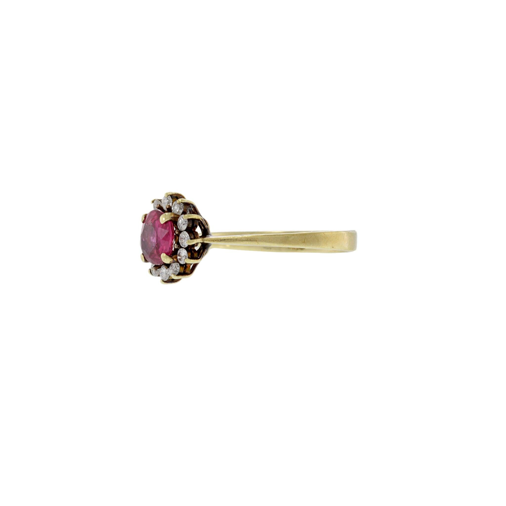 Round Cut Vintage 14KT Yellow Gold Ruby And Diamond Ring
