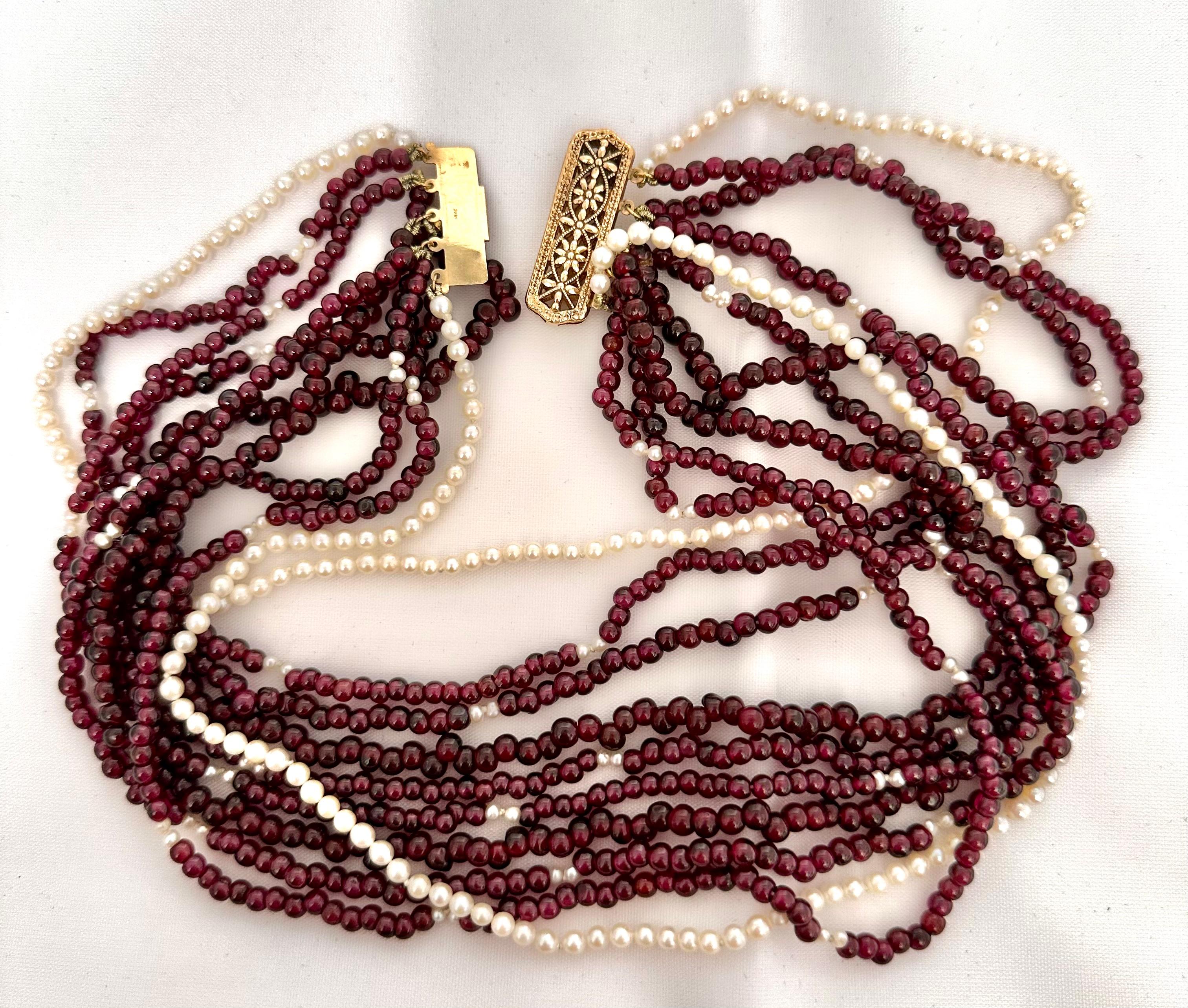 Vintage  14kt Yellow Gold ~ Ruby and Pearl 10 Strand 15