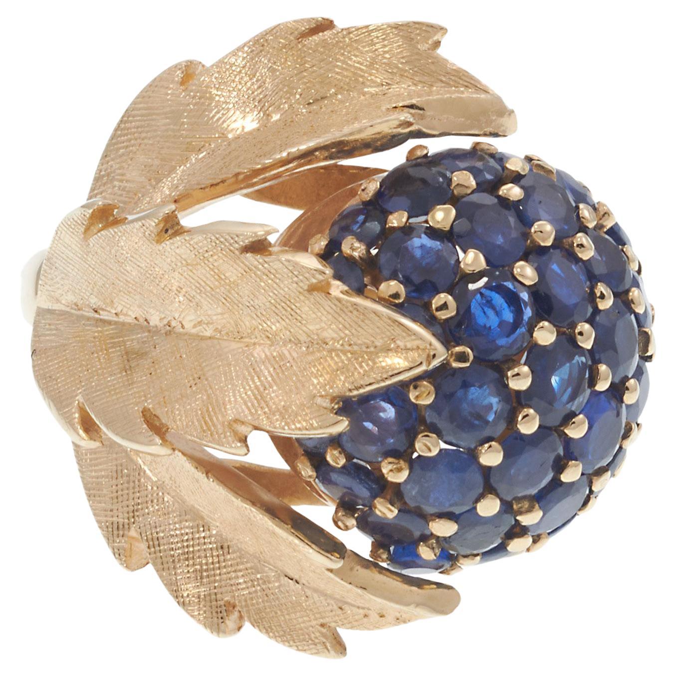 Vintage 14KT Gelbgold Saphir Kuppel Ring im Angebot