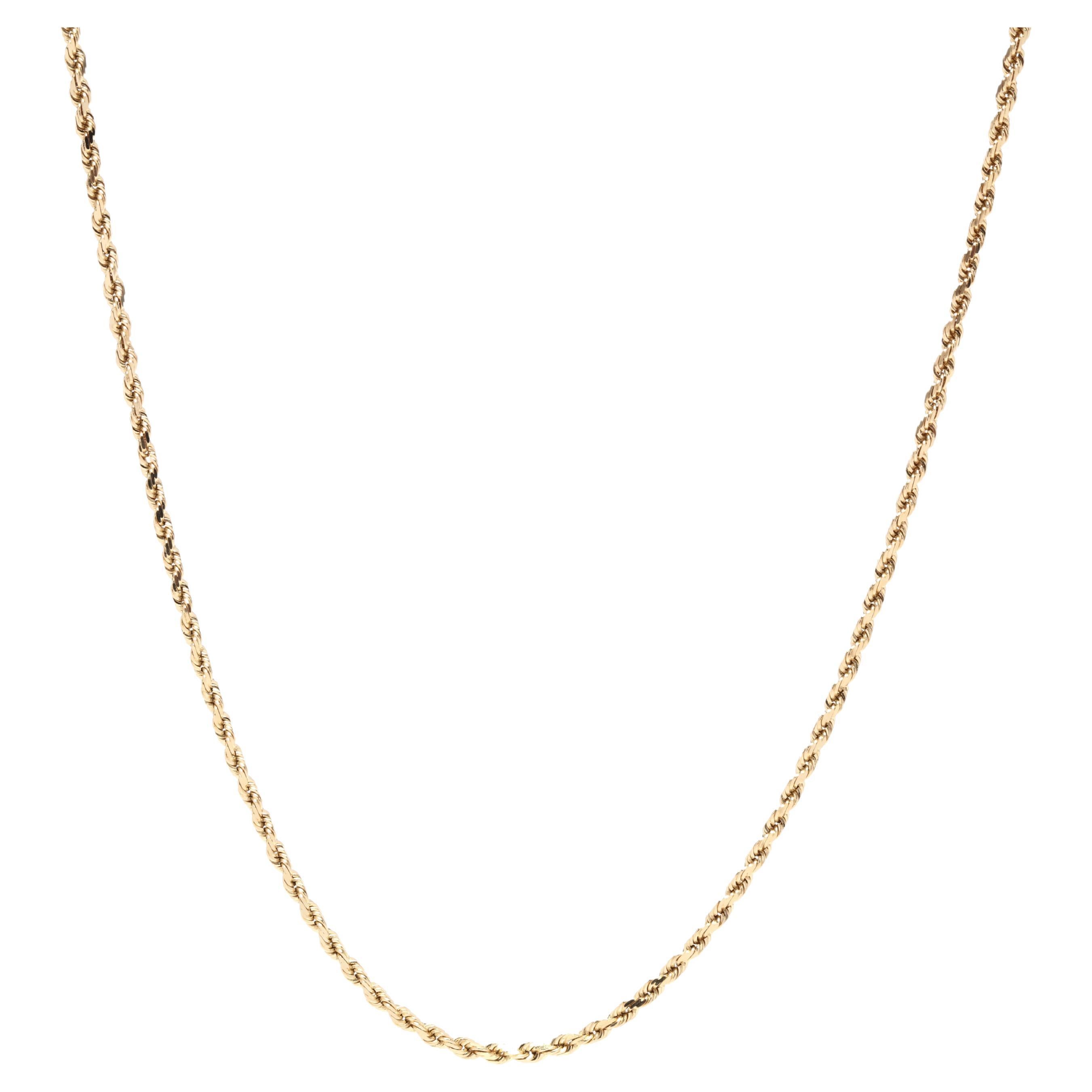 Vintage 14KT Yellow Gold Solid Rope Chain Necklace For Sale at 1stDibs