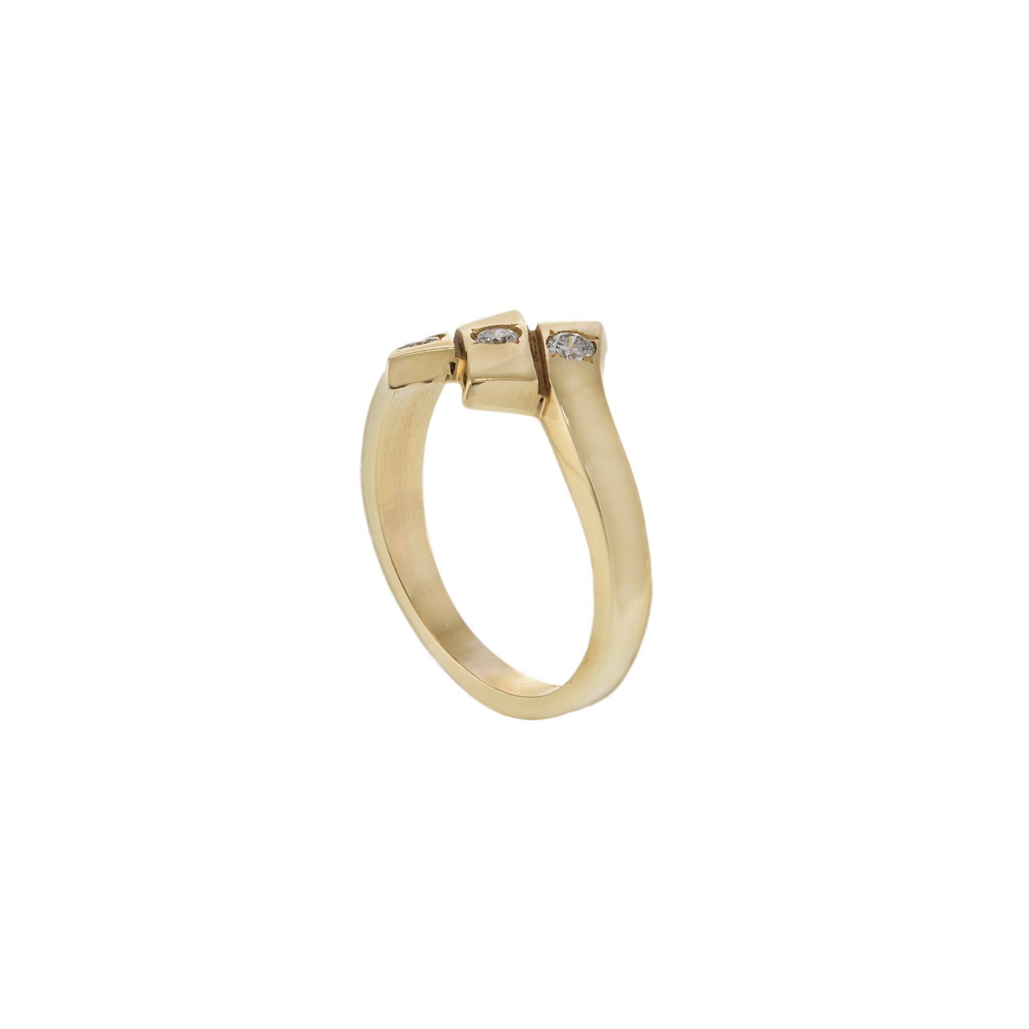 Modern Vintage 14KT Yellow Gold Three-Section Diamond Ring For Sale