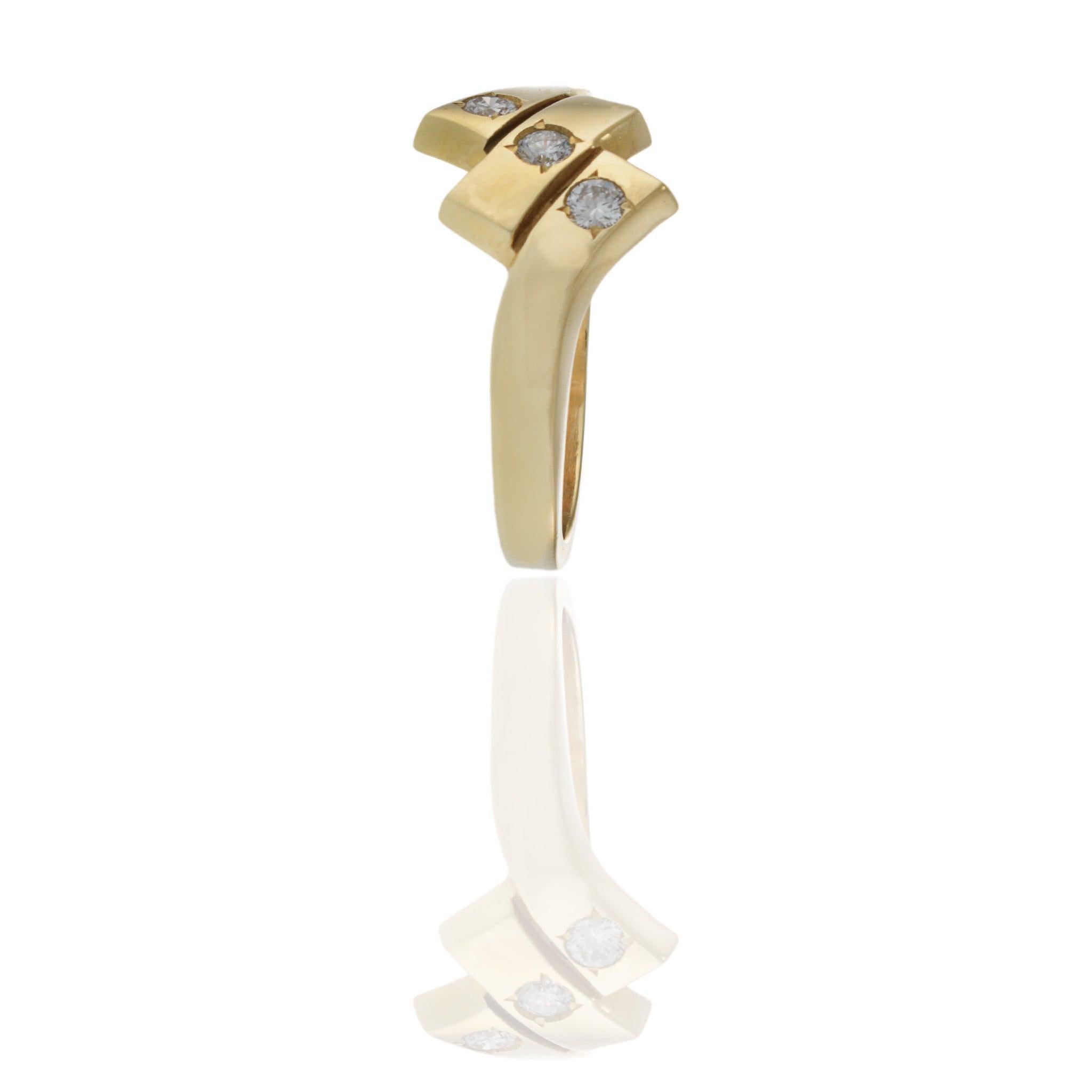 Men's Vintage 14KT Yellow Gold Three-Section Diamond Ring For Sale