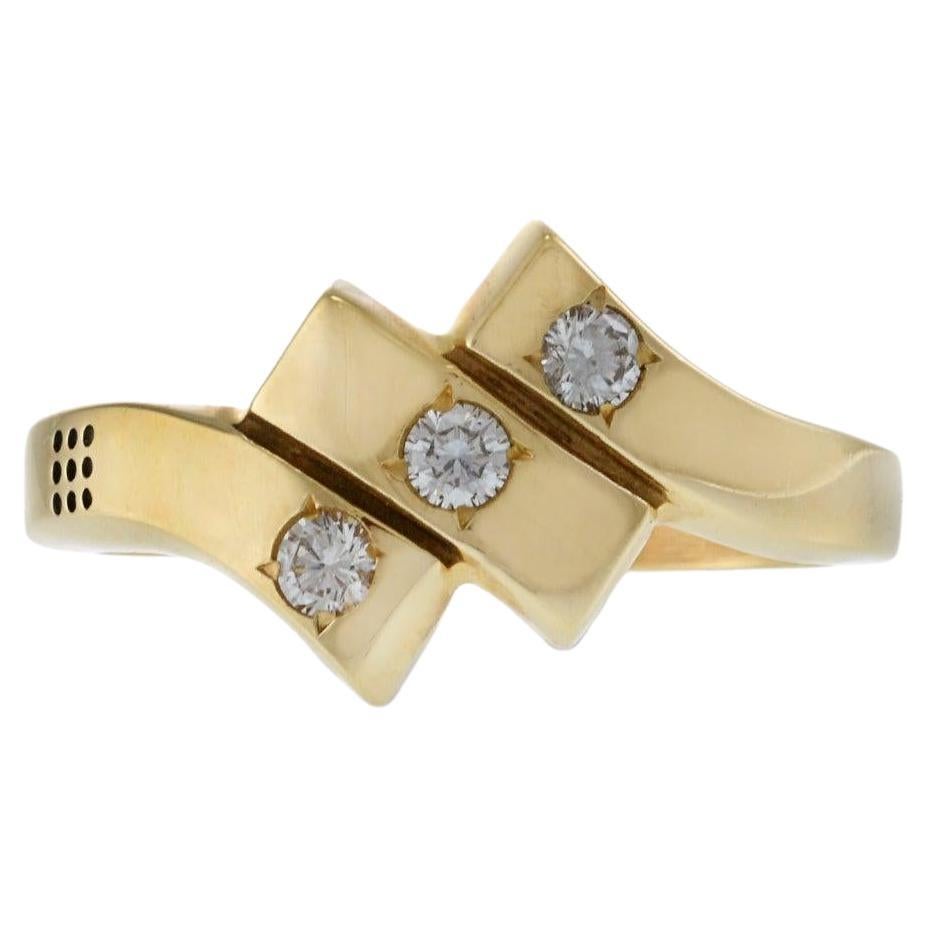 Vintage 14KT Yellow Gold Three-Section Diamond Ring For Sale